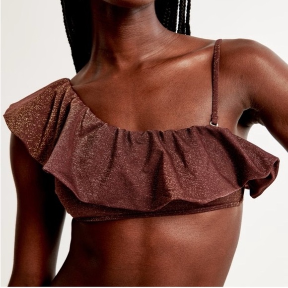 Abercrombie & Fitch Shimmer One-Shoulder Ruffle Bralette Swim Top - Size L NWOT - Picture 1 of 8